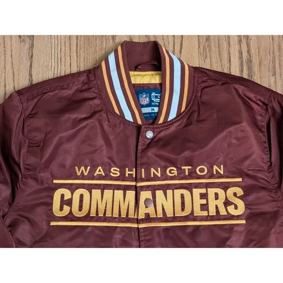 Washington Commanders Bomber Varsity Satin Jacket Mens Medium Full Snap Burgundy - Picture 2 of 16